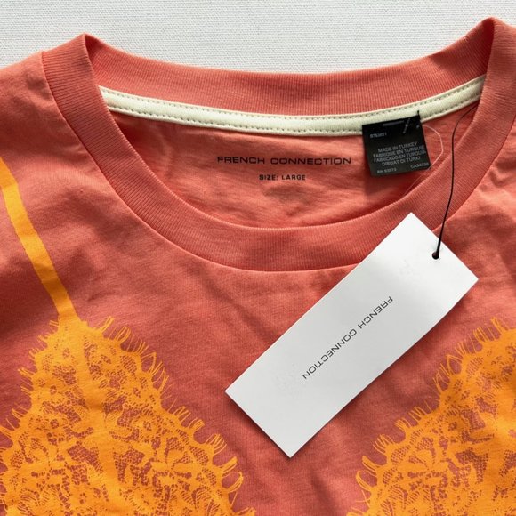 French Connection Lace Crop Tee Papaya Punch Orange - Picture 3 of 4